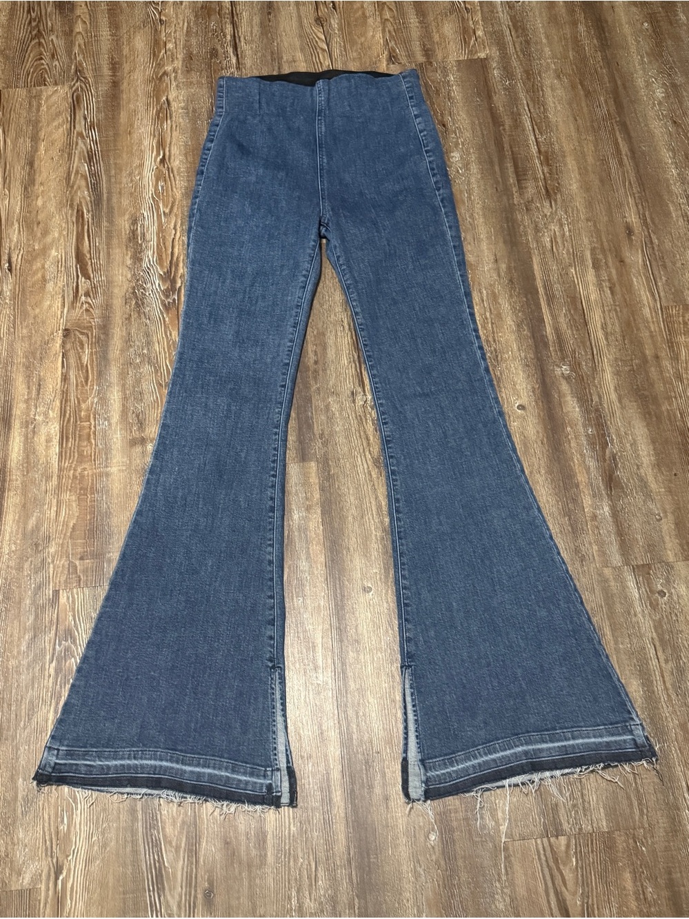 Mumu Blue Pull On Flare Jeans Women's Small Split Hem High Rise Stretchy Denim